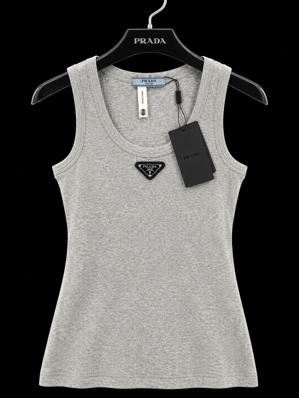 Prada Light Gray Ribbed Logo Tank Top